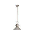 NLK01309 Louis 1 Light Telescopic Pendant With 30cm Cone Glass Shade Polished Nickel/Clear