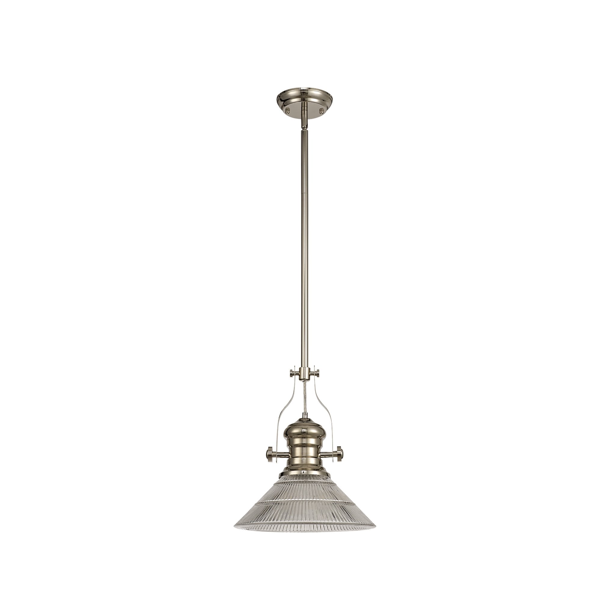NLK01309 Louis 1 Light Telescopic Pendant With 30cm Cone Glass Shade Polished Nickel/Clear