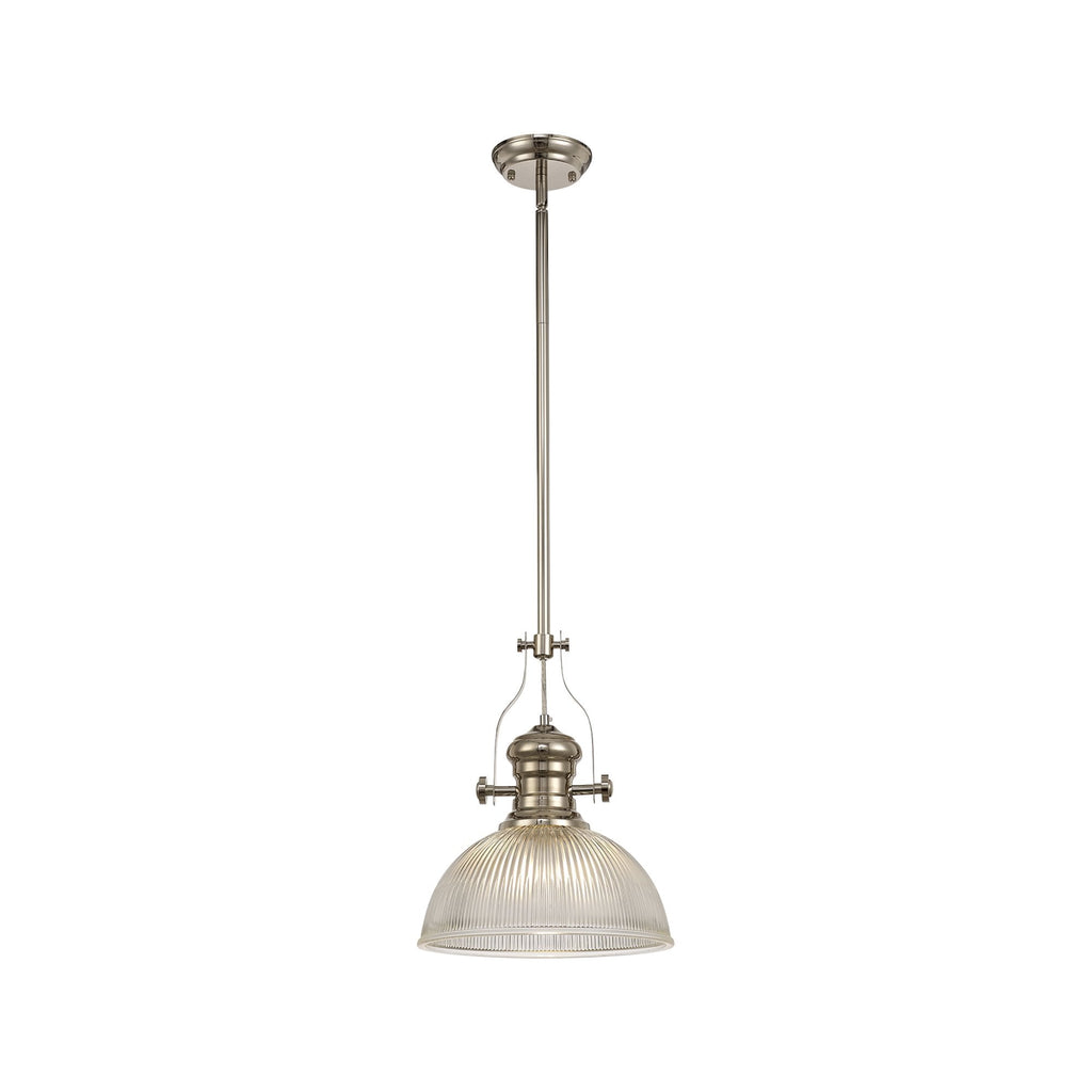 NLK01319 Louis 1 Light Telescopic Pendant With 30cm Dome Glass Shade Polished Nickel/Clear