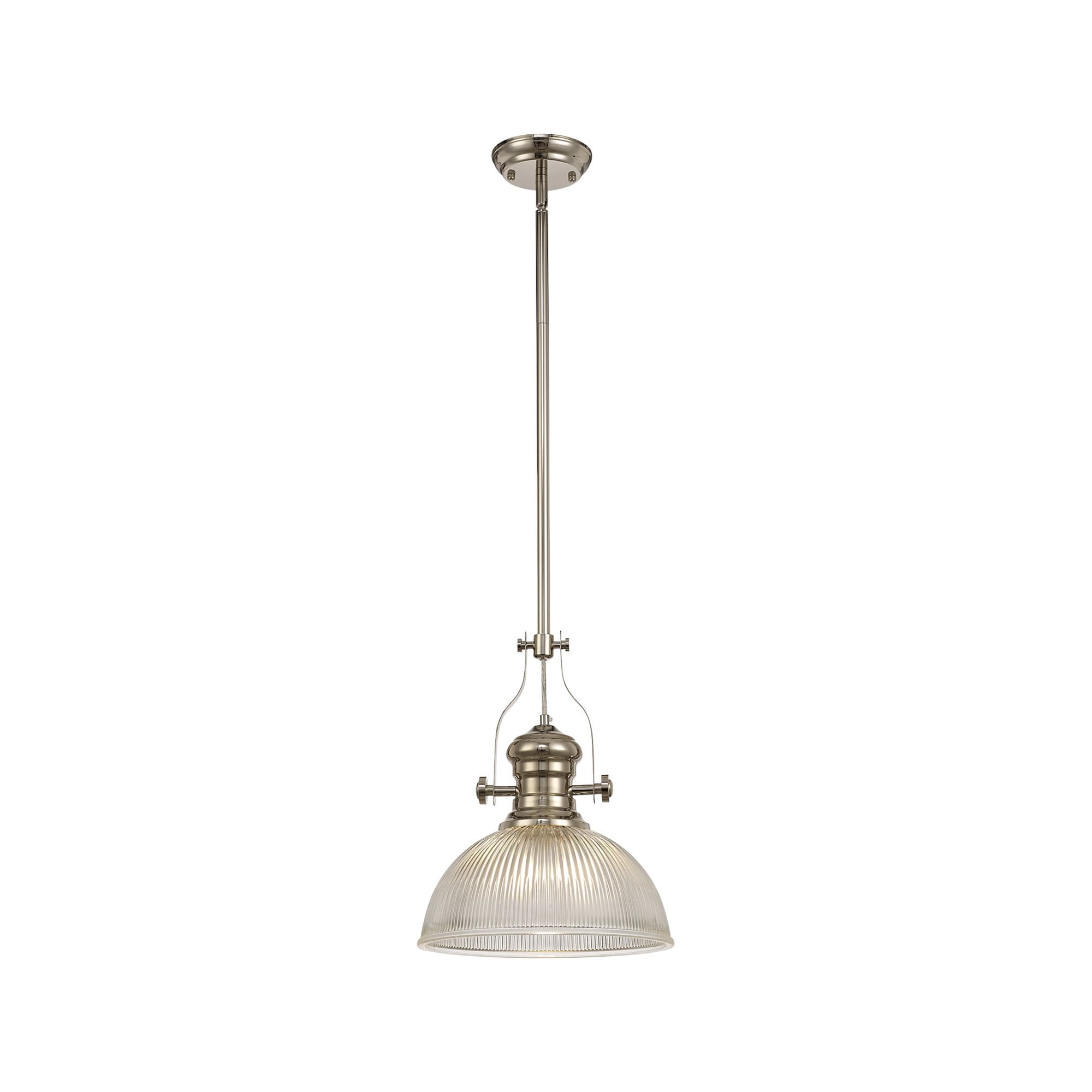 NLK01319 Louis 1 Light Telescopic Pendant With 30cm Dome Glass Shade Polished Nickel/Clear