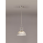NLK01319 Louis 1 Light Telescopic Pendant With 30cm Dome Glass Shade Polished Nickel/Clear