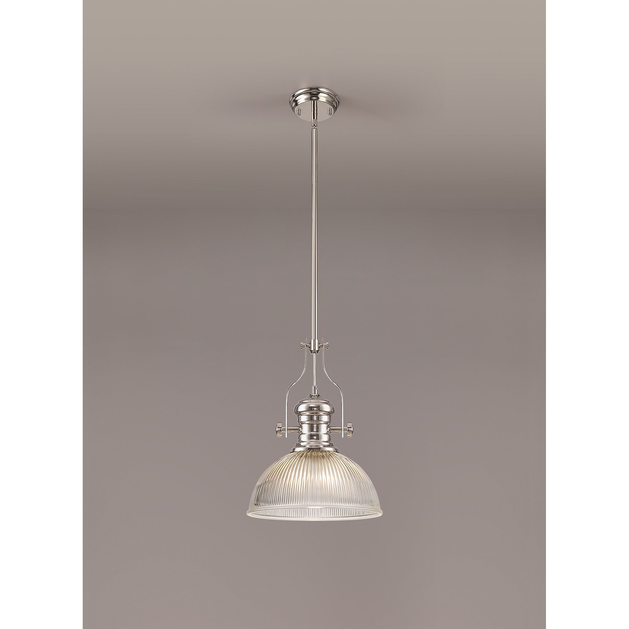 NLK01319 Louis 1 Light Telescopic Pendant With 30cm Dome Glass Shade Polished Nickel/Clear