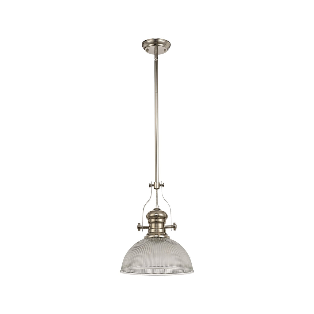 NLK01319 Louis 1 Light Telescopic Pendant With 30cm Dome Glass Shade Polished Nickel/Clear