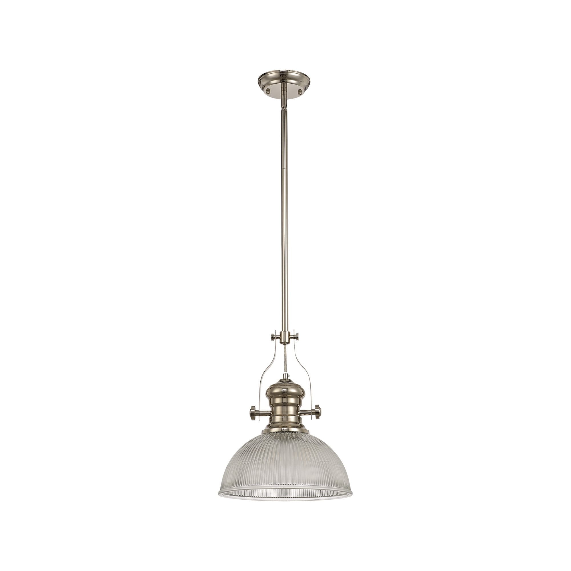 NLK01319 Louis 1 Light Telescopic Pendant With 30cm Dome Glass Shade Polished Nickel/Clear