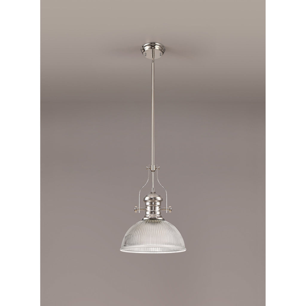 NLK01319 Louis 1 Light Telescopic Pendant With 30cm Dome Glass Shade Polished Nickel/Clear