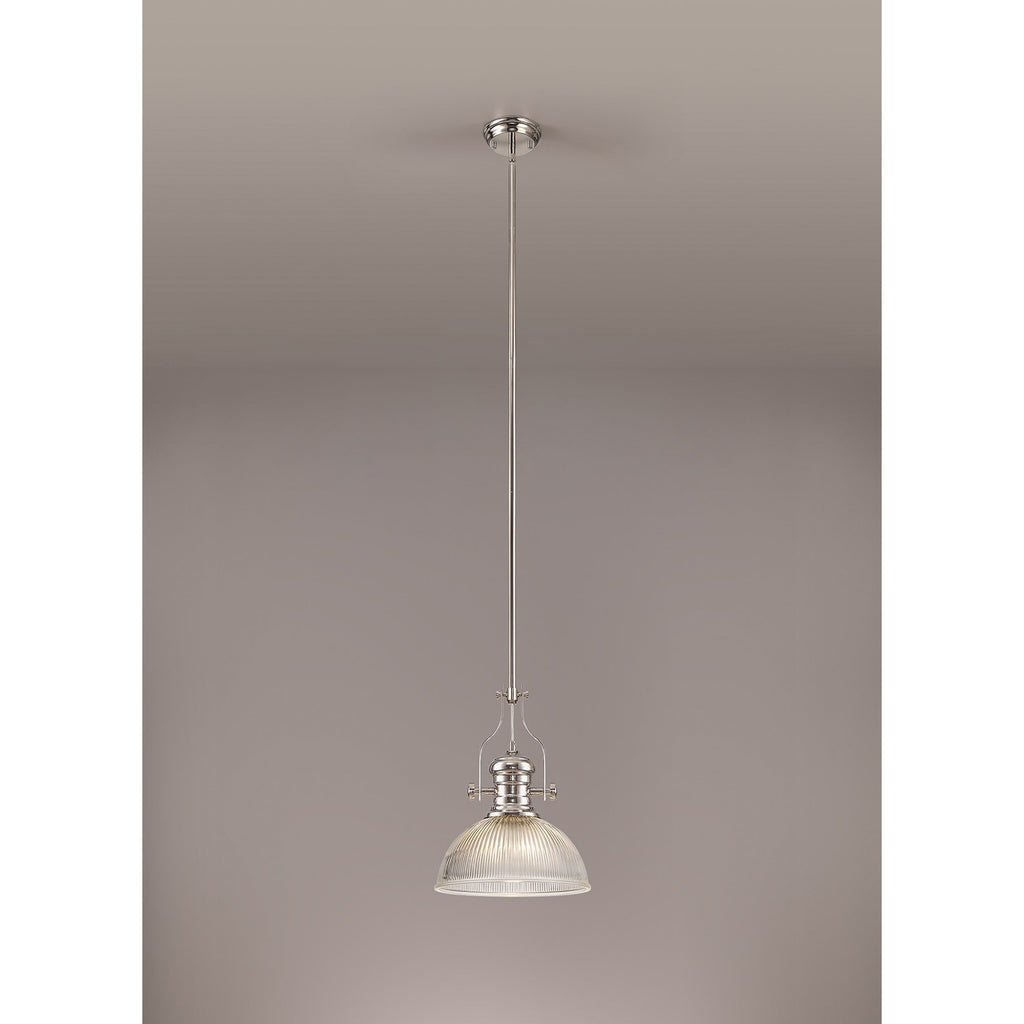 NLK01319 Louis 1 Light Telescopic Pendant With 30cm Dome Glass Shade Polished Nickel/Clear