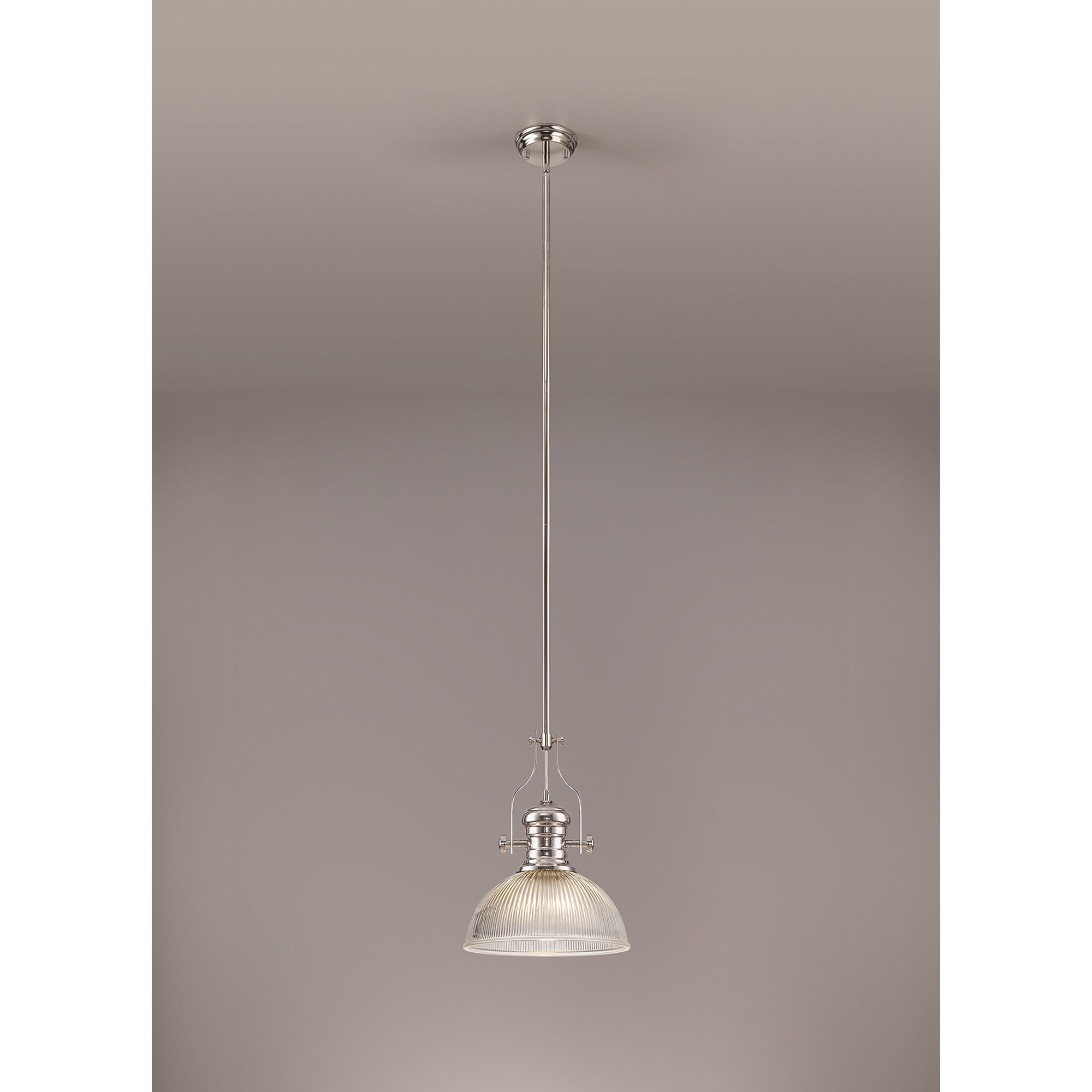NLK01319 Louis 1 Light Telescopic Pendant With 30cm Dome Glass Shade Polished Nickel/Clear