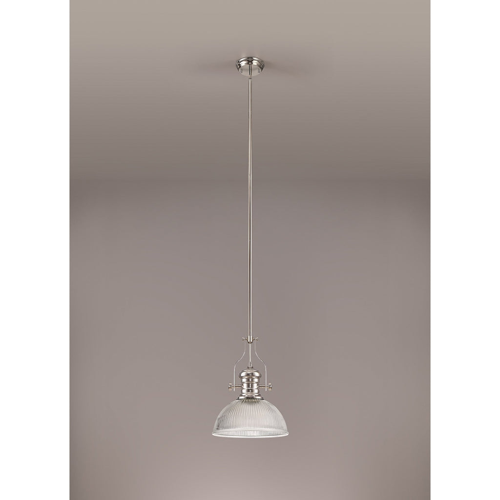 NLK01319 Louis 1 Light Telescopic Pendant With 30cm Dome Glass Shade Polished Nickel/Clear
