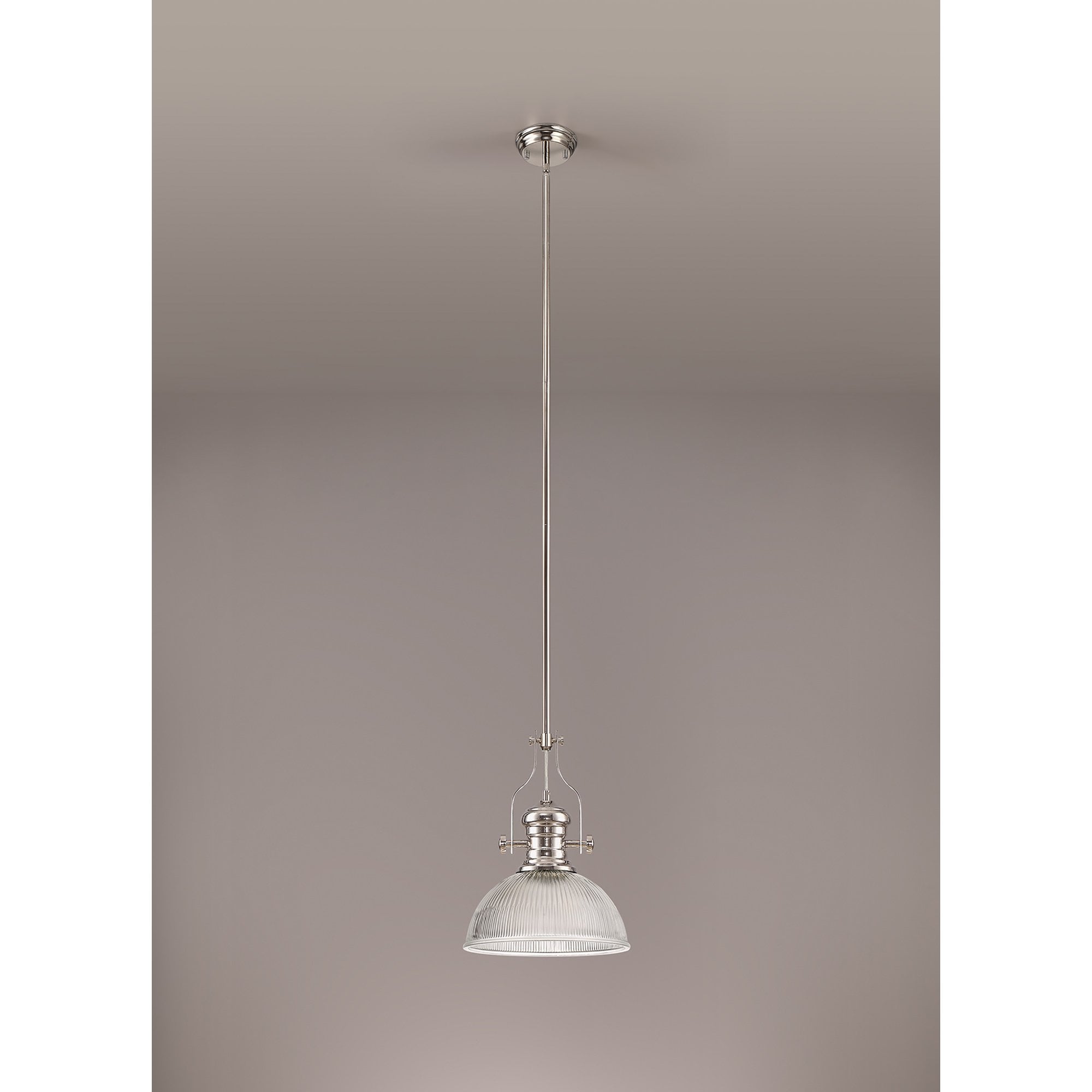 NLK01319 Louis 1 Light Telescopic Pendant With 30cm Dome Glass Shade Polished Nickel/Clear