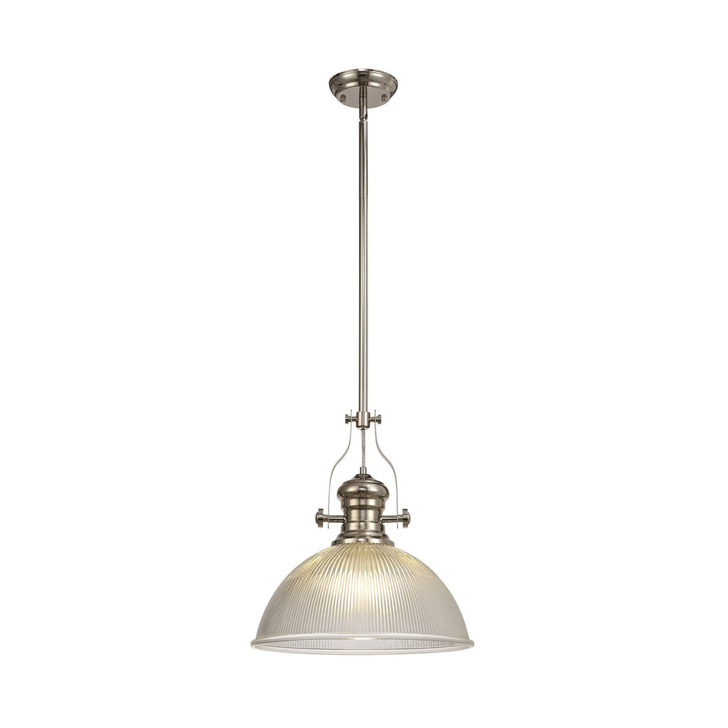 NLK01329 Louis 1 Light Telescopic Pendant With 38cm Dome Glass Shade Polished Nickel/Clear