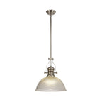 NLK01329 Louis 1 Light Telescopic Pendant With 38cm Dome Glass Shade Polished Nickel/Clear