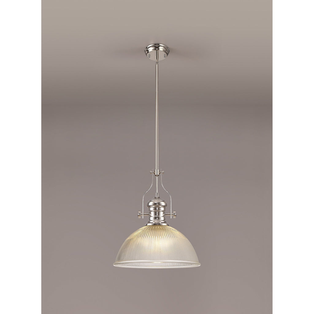 NLK01329 Louis 1 Light Telescopic Pendant With 38cm Dome Glass Shade Polished Nickel/Clear