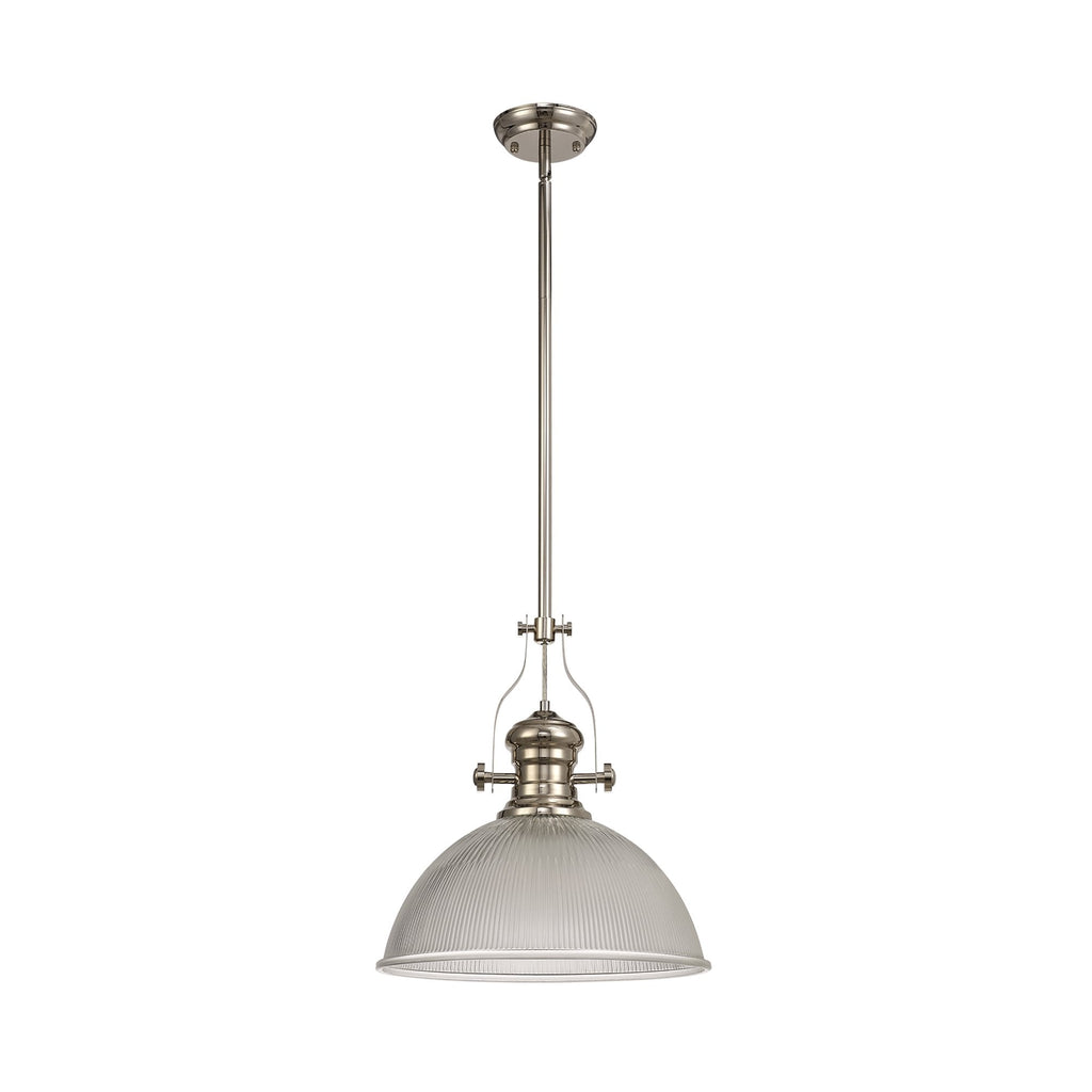 NLK01329 Louis 1 Light Telescopic Pendant With 38cm Dome Glass Shade Polished Nickel/Clear