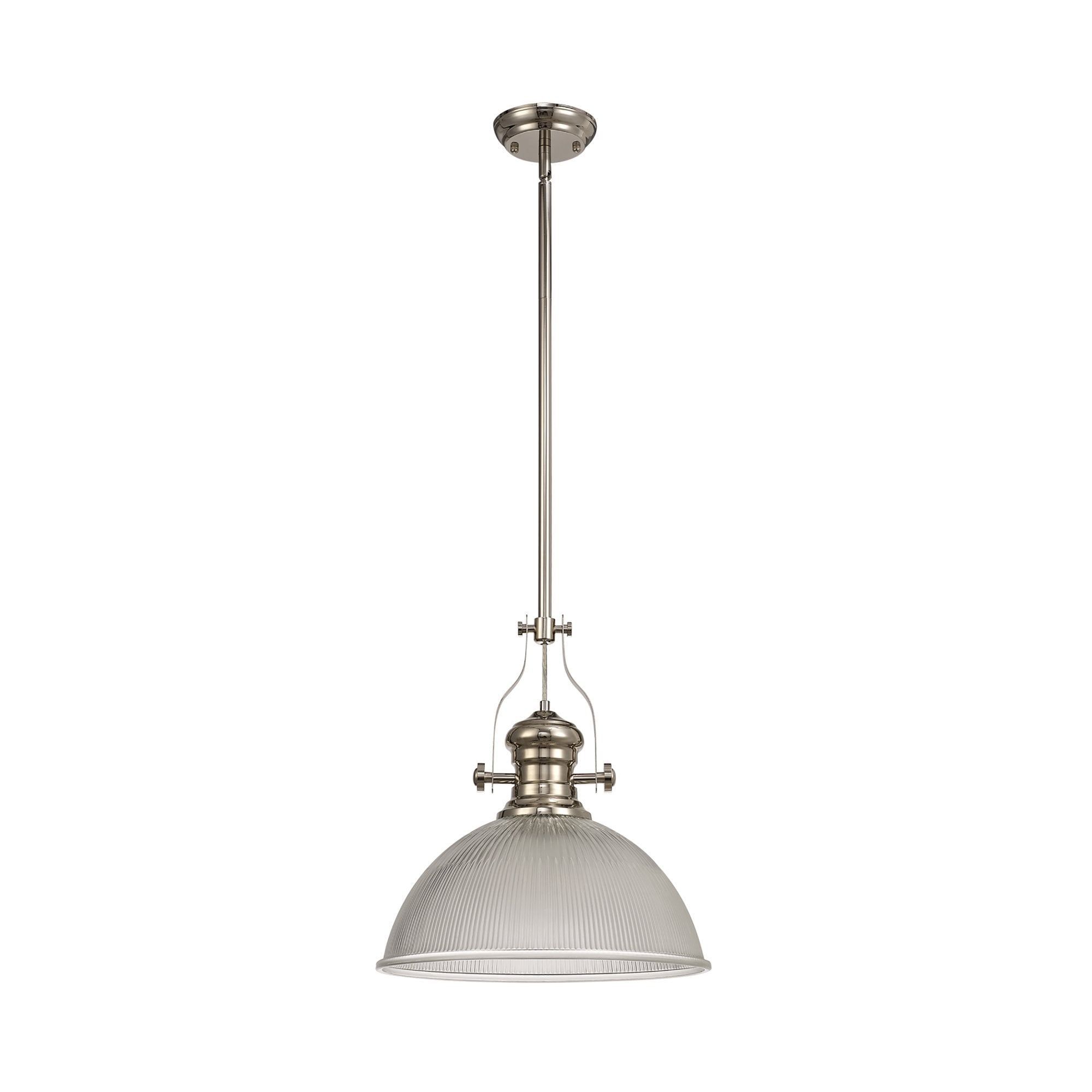 NLK01329 Louis 1 Light Telescopic Pendant With 38cm Dome Glass Shade Polished Nickel/Clear