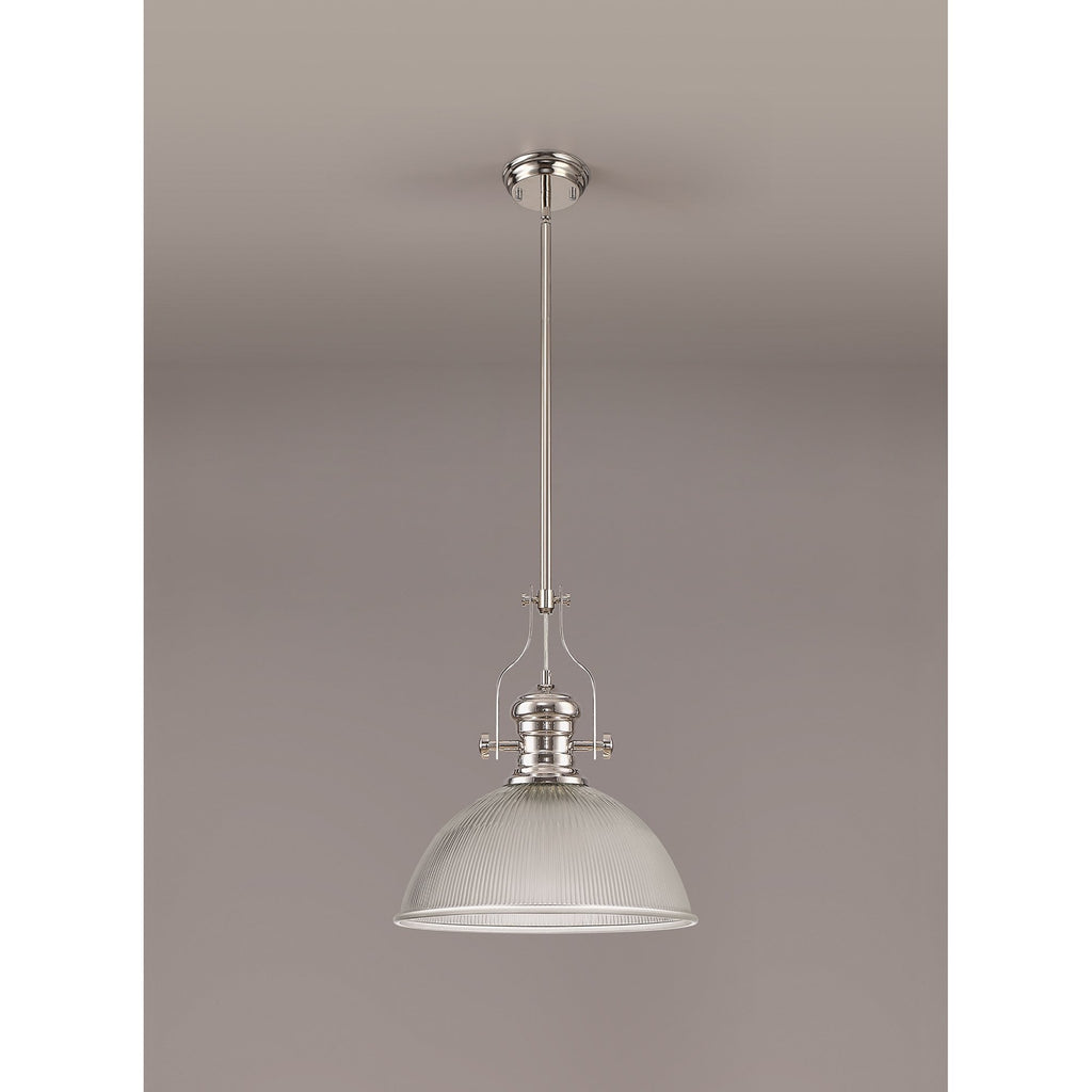 NLK01329 Louis 1 Light Telescopic Pendant With 38cm Dome Glass Shade Polished Nickel/Clear