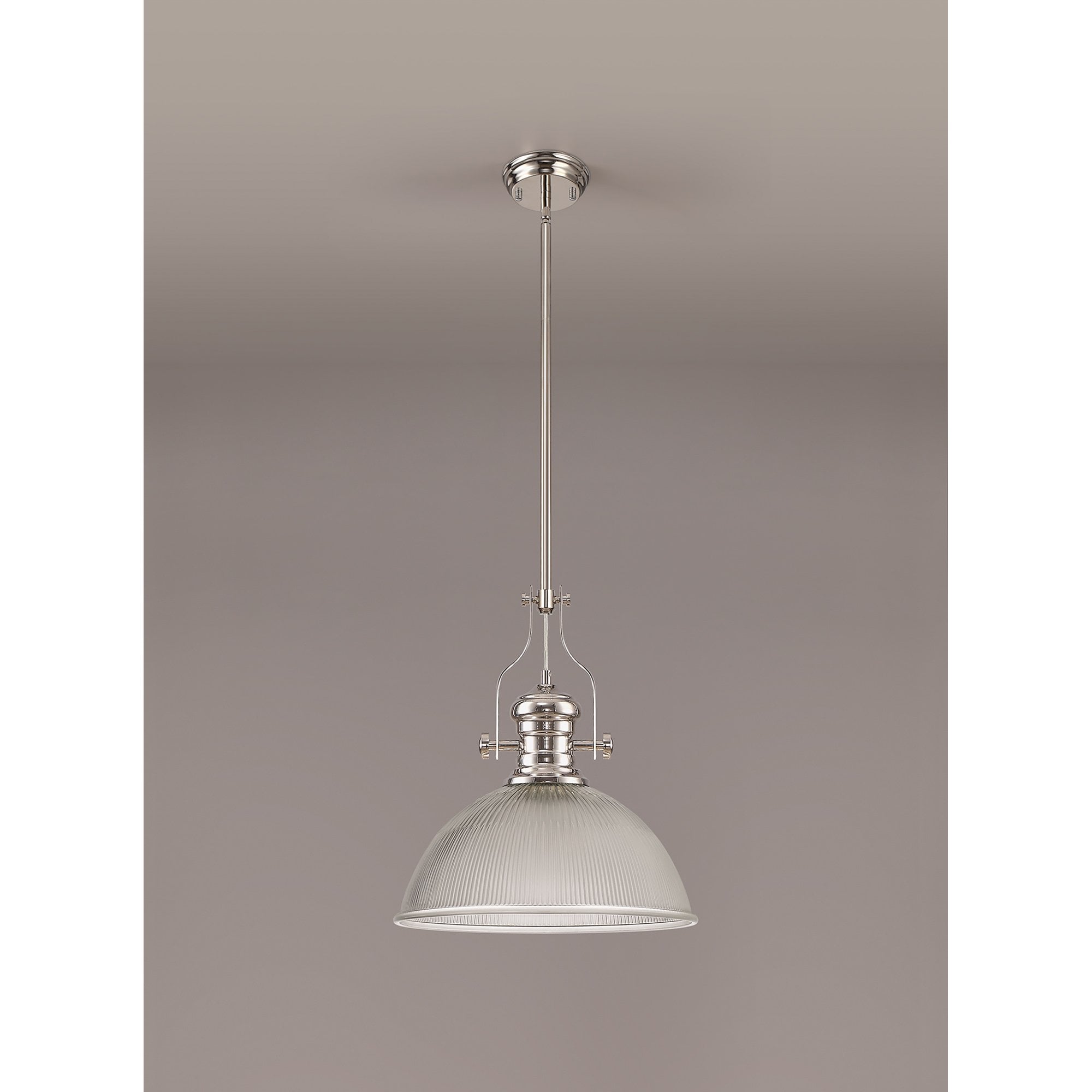 NLK01329 Louis 1 Light Telescopic Pendant With 38cm Dome Glass Shade Polished Nickel/Clear