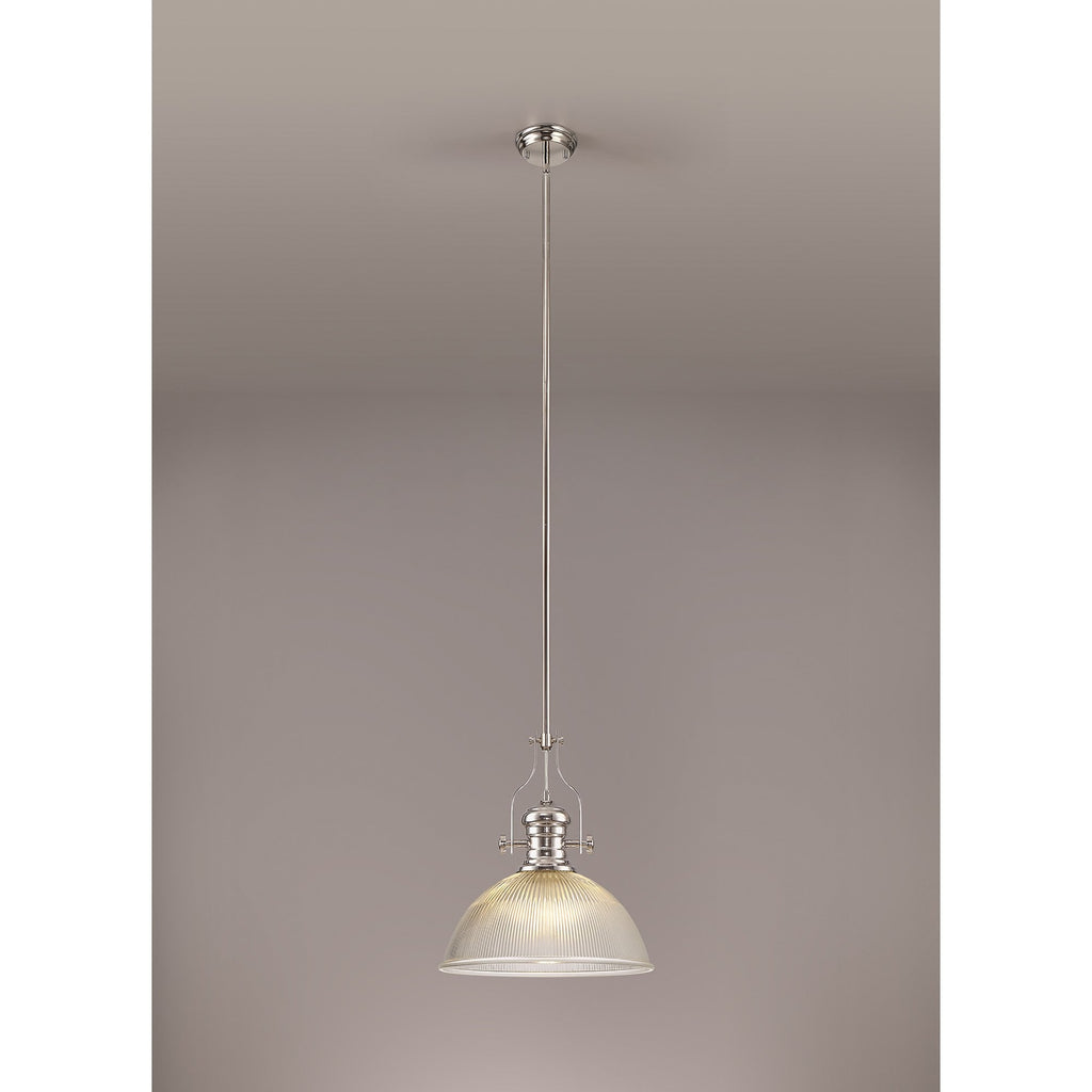 NLK01329 Louis 1 Light Telescopic Pendant With 38cm Dome Glass Shade Polished Nickel/Clear