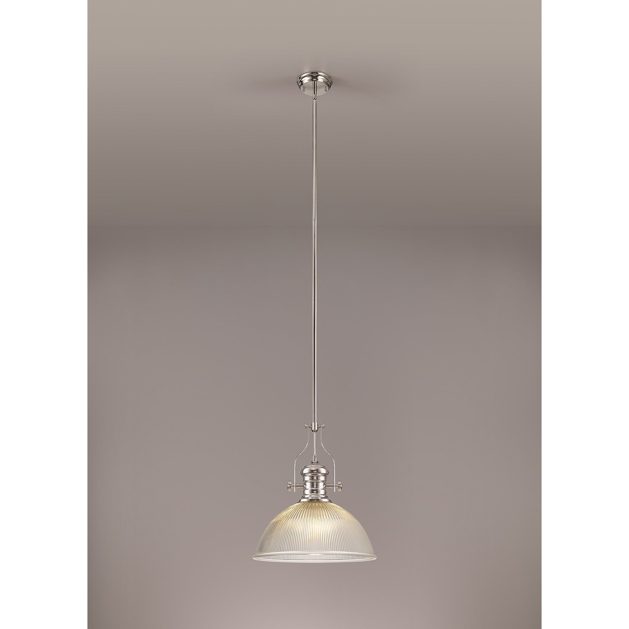 NLK01329 Louis 1 Light Telescopic Pendant With 38cm Dome Glass Shade Polished Nickel/Clear
