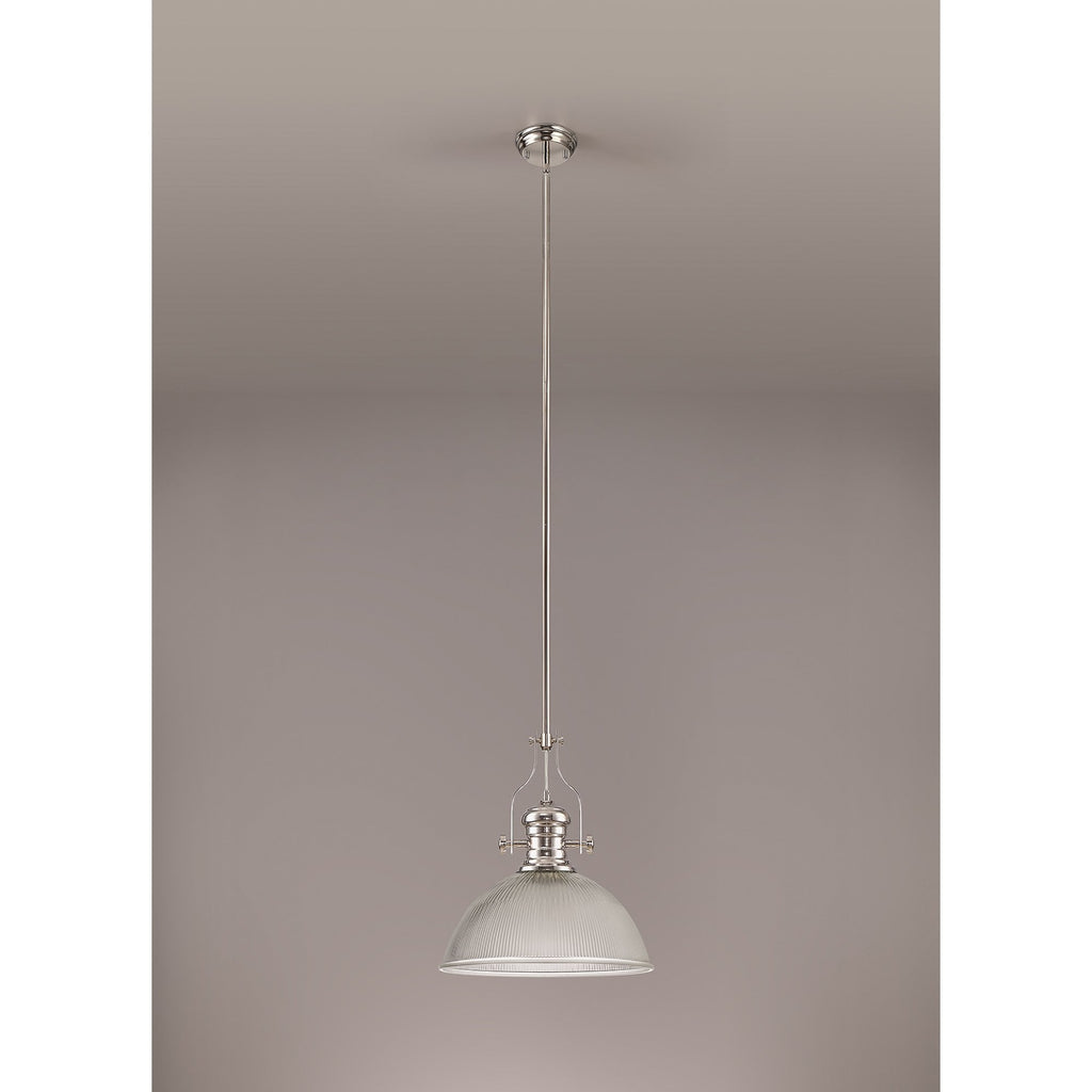 NLK01329 Louis 1 Light Telescopic Pendant With 38cm Dome Glass Shade Polished Nickel/Clear