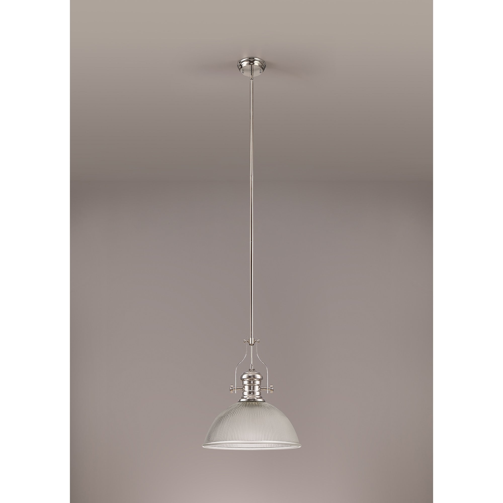NLK01329 Louis 1 Light Telescopic Pendant With 38cm Dome Glass Shade Polished Nickel/Clear