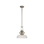 NLK01339 Louis 1 Light Telescopic Pendant With 30cm Flat Round Glass Shade Polished Nickel/Clear