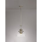 NLK01339 Louis 1 Light Telescopic Pendant With 30cm Flat Round Glass Shade Polished Nickel/Clear