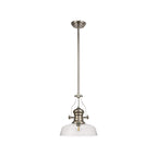 NLK01339 Louis 1 Light Telescopic Pendant With 30cm Flat Round Glass Shade Polished Nickel/Clear