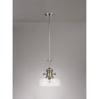 NLK01339 Louis 1 Light Telescopic Pendant With 30cm Flat Round Glass Shade Polished Nickel/Clear