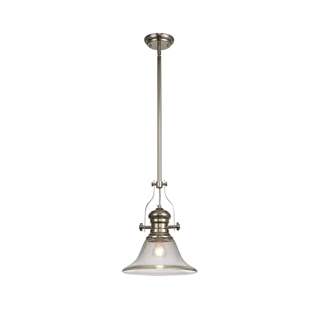 NLK01349 Louis 1 Light Telescopic Pendant With 30cm Smooth Bell Glass Shade Polished Nickel/Clear