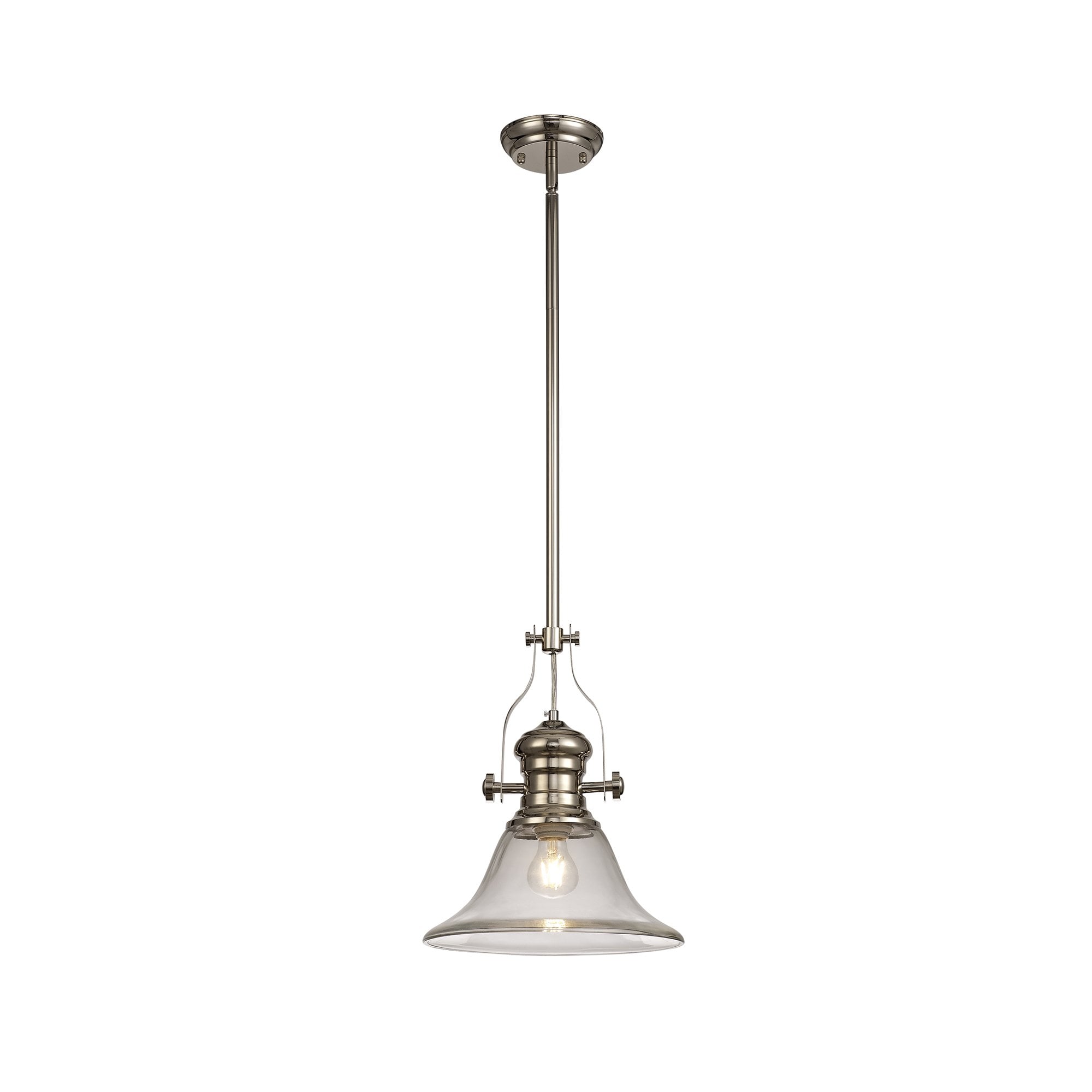 NLK01349 Louis 1 Light Telescopic Pendant With 30cm Smooth Bell Glass Shade Polished Nickel/Clear