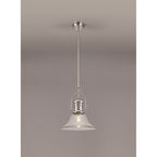 NLK01349 Louis 1 Light Telescopic Pendant With 30cm Smooth Bell Glass Shade Polished Nickel/Clear