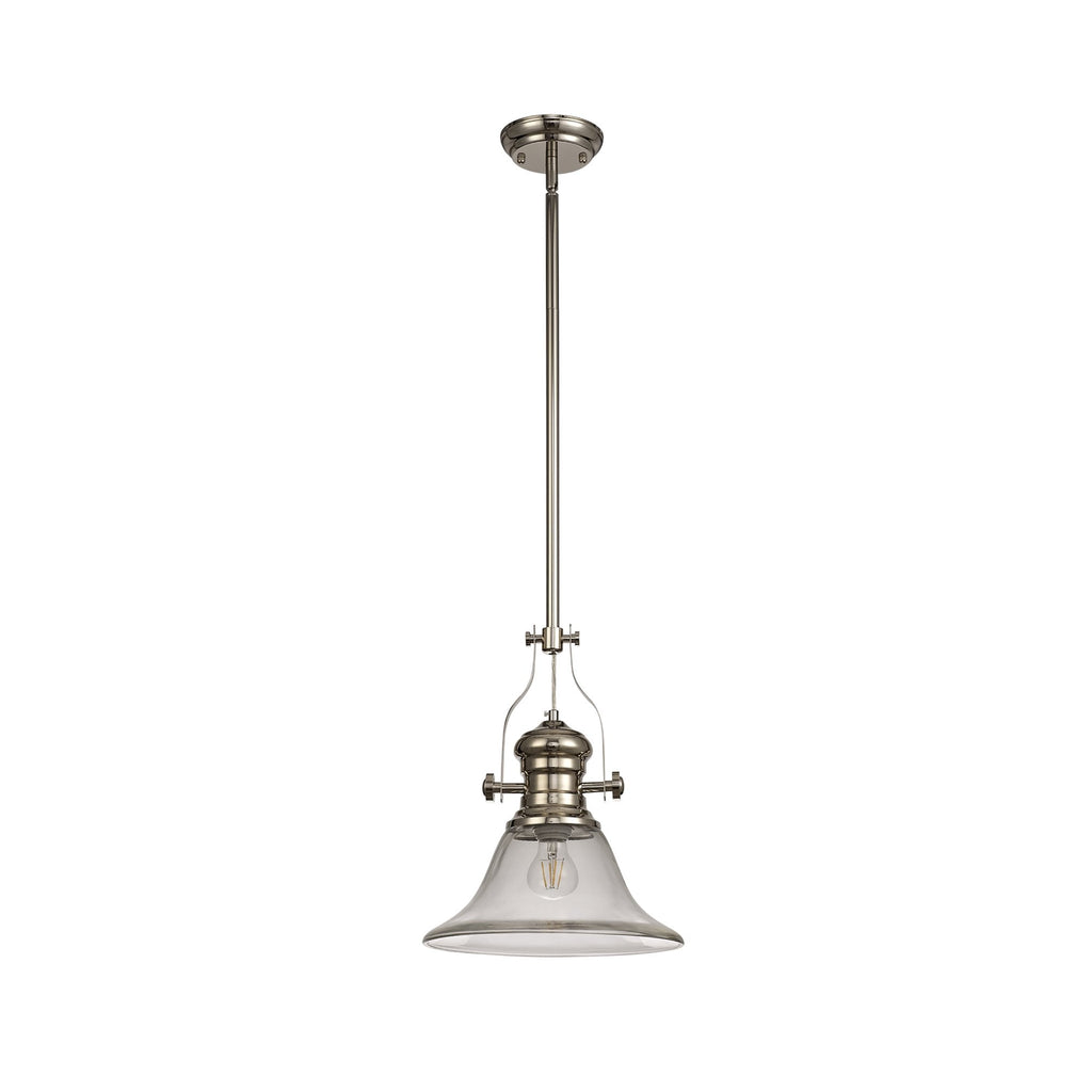 NLK01349 Louis 1 Light Telescopic Pendant With 30cm Smooth Bell Glass Shade Polished Nickel/Clear