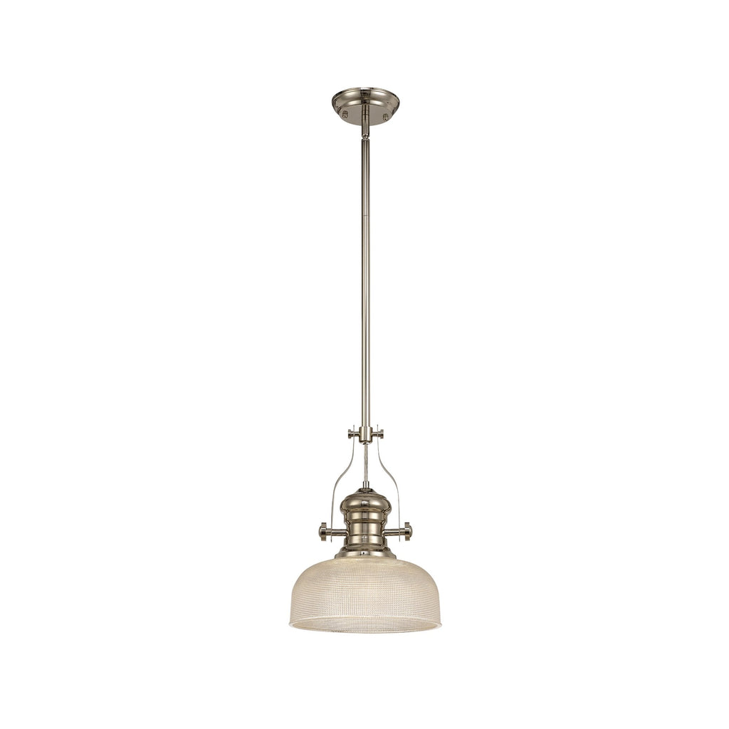 NLK01359 Louis 1 Light Telescopic Pendant With 26.5cm Prismatic Glass Shade Polished Nickel/Clear