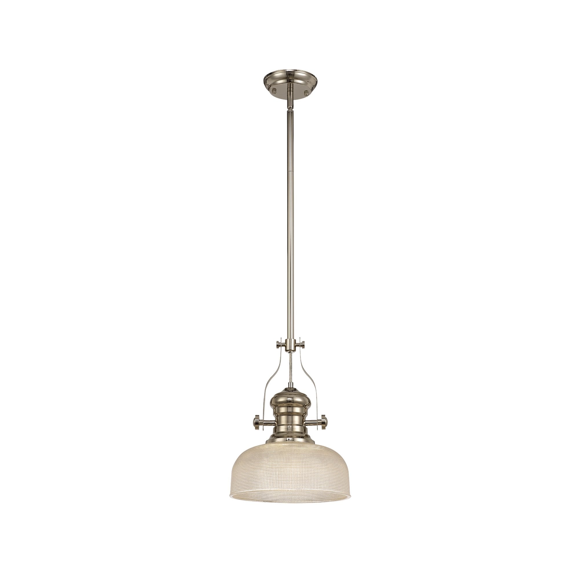 NLK01359 Louis 1 Light Telescopic Pendant With 26.5cm Prismatic Glass Shade Polished Nickel/Clear