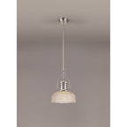 NLK01359 Louis 1 Light Telescopic Pendant With 26.5cm Prismatic Glass Shade Polished Nickel/Clear