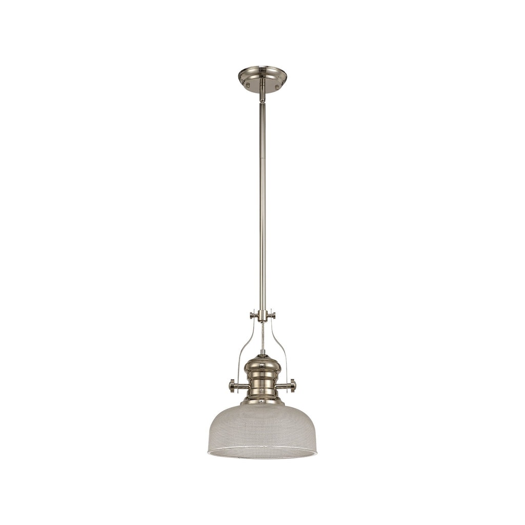 NLK01359 Louis 1 Light Telescopic Pendant With 26.5cm Prismatic Glass Shade Polished Nickel/Clear