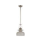 NLK01359 Louis 1 Light Telescopic Pendant With 26.5cm Prismatic Glass Shade Polished Nickel/Clear