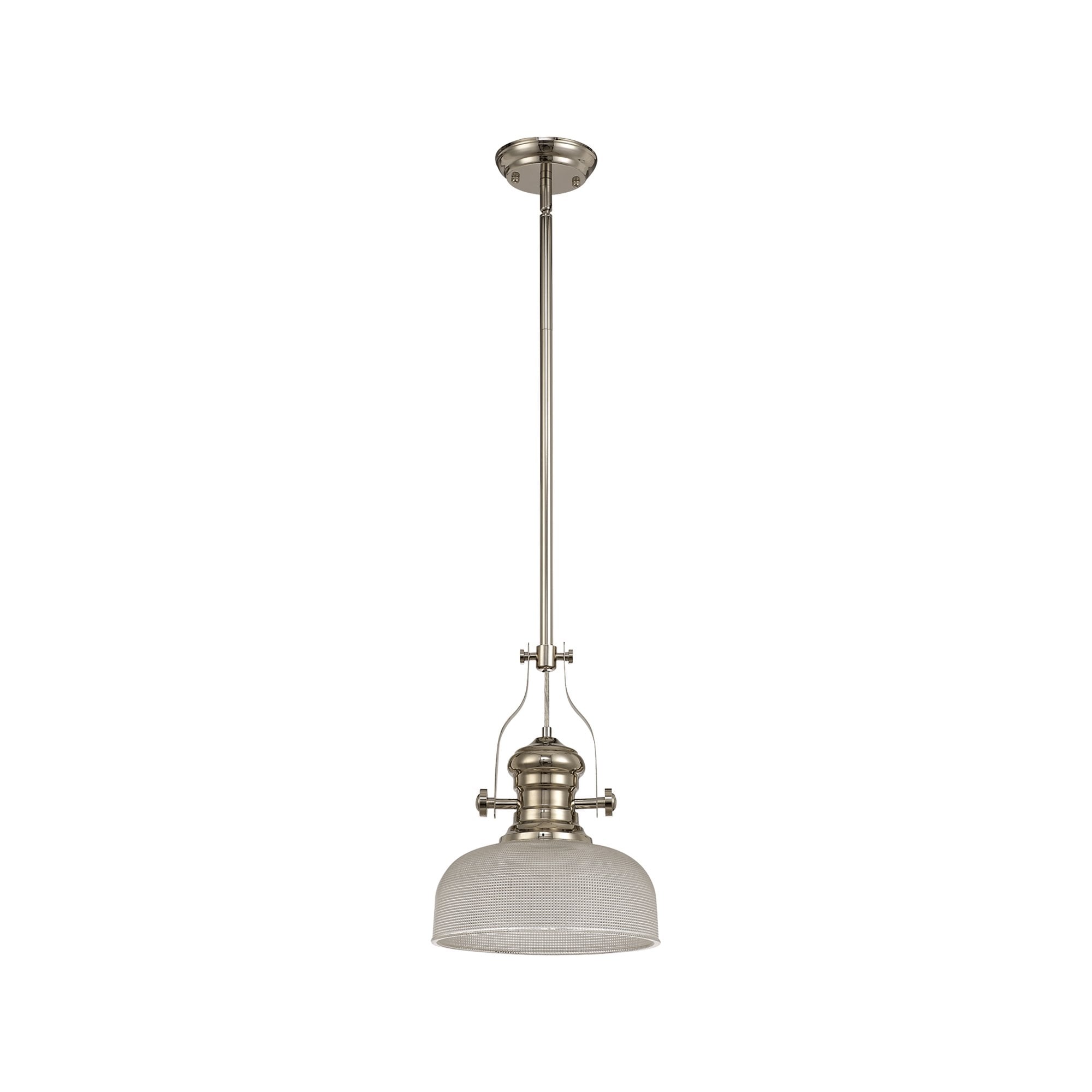 NLK01359 Louis 1 Light Telescopic Pendant With 26.5cm Prismatic Glass Shade Polished Nickel/Clear