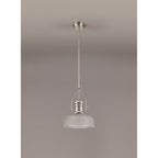 NLK01359 Louis 1 Light Telescopic Pendant With 26.5cm Prismatic Glass Shade Polished Nickel/Clear