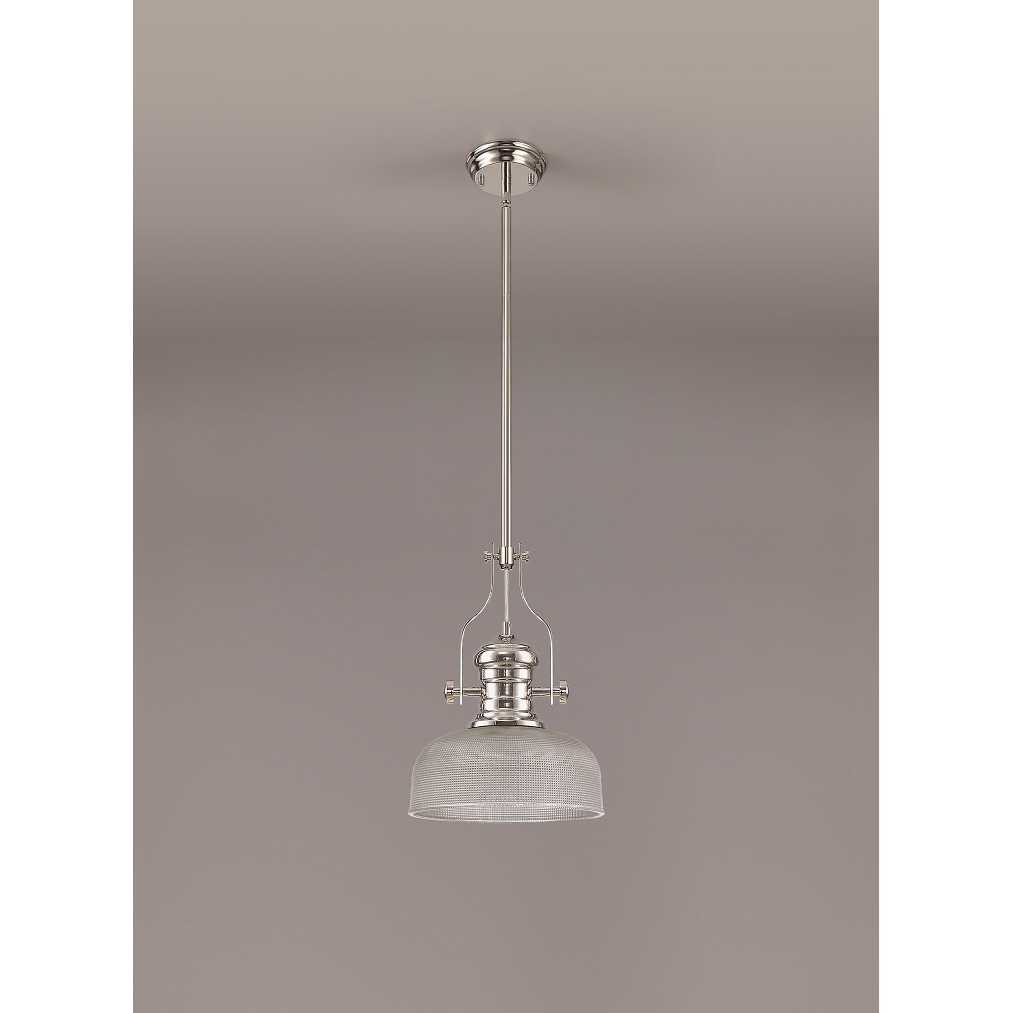 NLK01359 Louis 1 Light Telescopic Pendant With 26.5cm Prismatic Glass Shade Polished Nickel/Clear