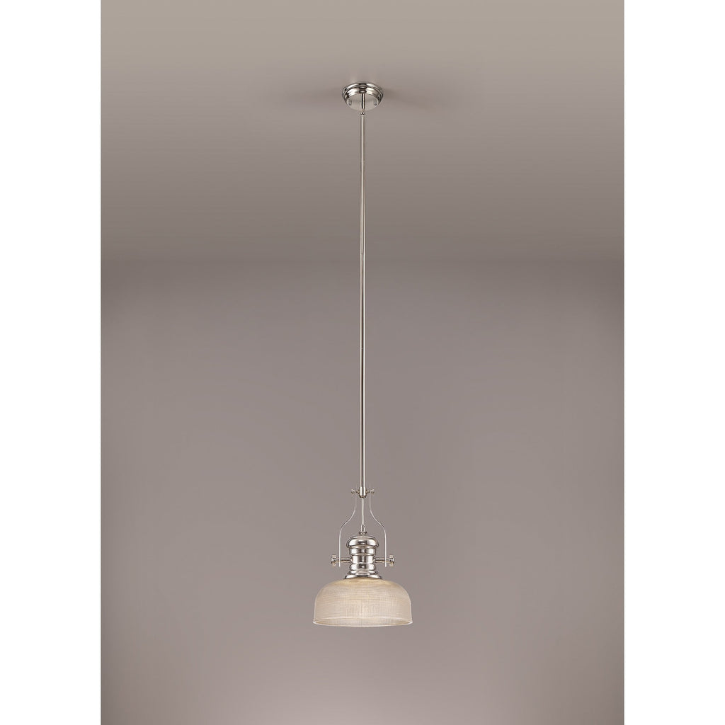 NLK01359 Louis 1 Light Telescopic Pendant With 26.5cm Prismatic Glass Shade Polished Nickel/Clear