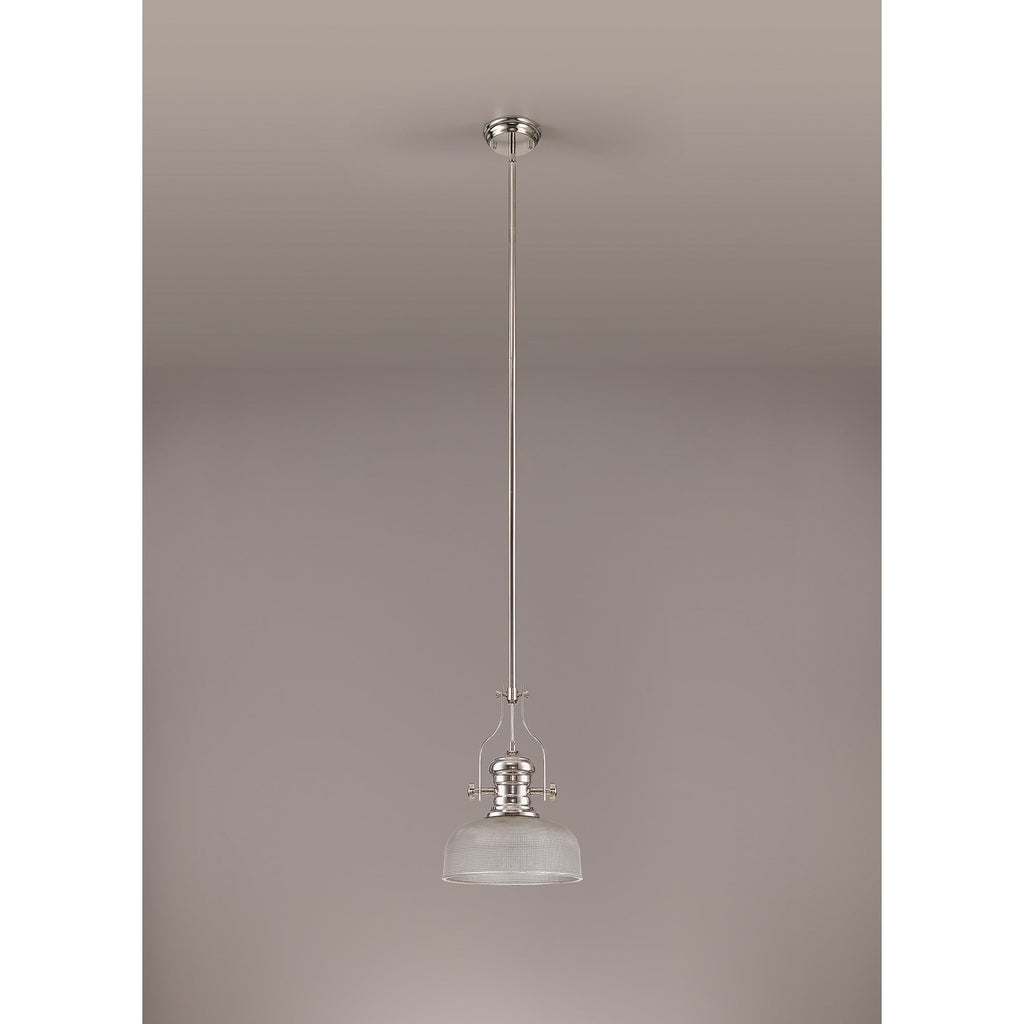 NLK01359 Louis 1 Light Telescopic Pendant With 26.5cm Prismatic Glass Shade Polished Nickel/Clear
