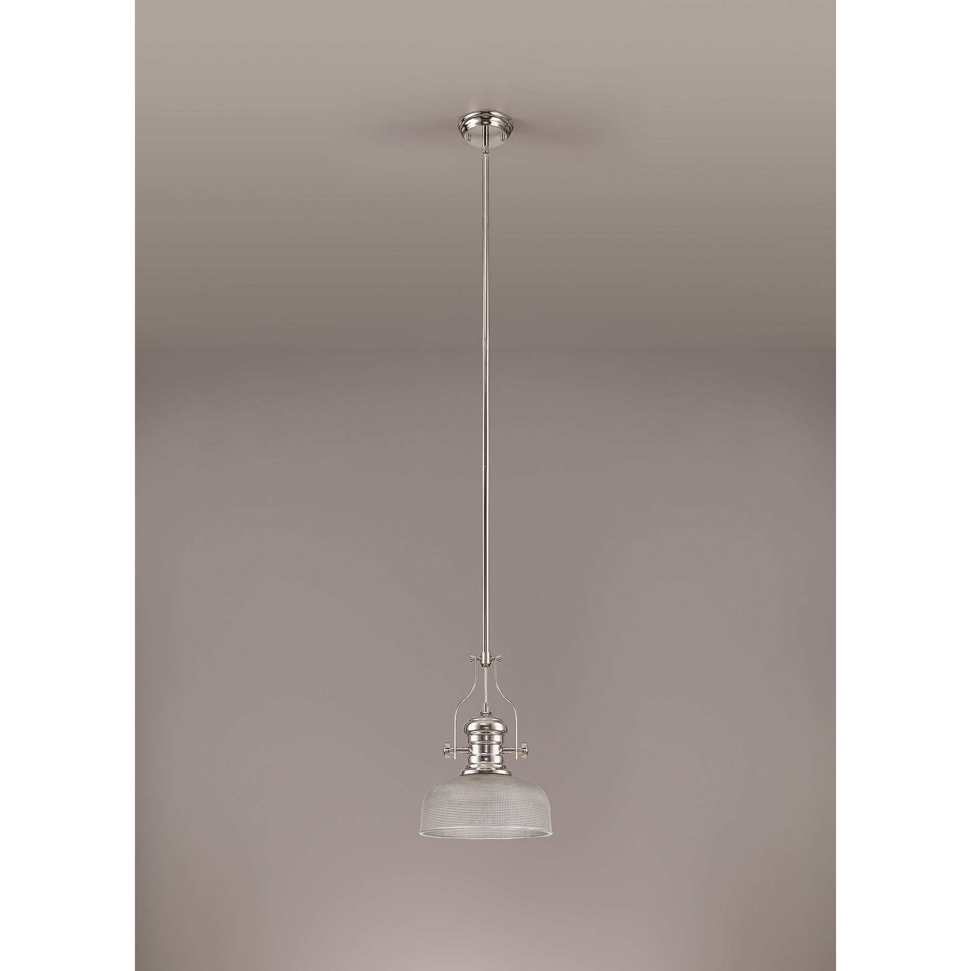 NLK01359 Louis 1 Light Telescopic Pendant With 26.5cm Prismatic Glass Shade Polished Nickel/Clear