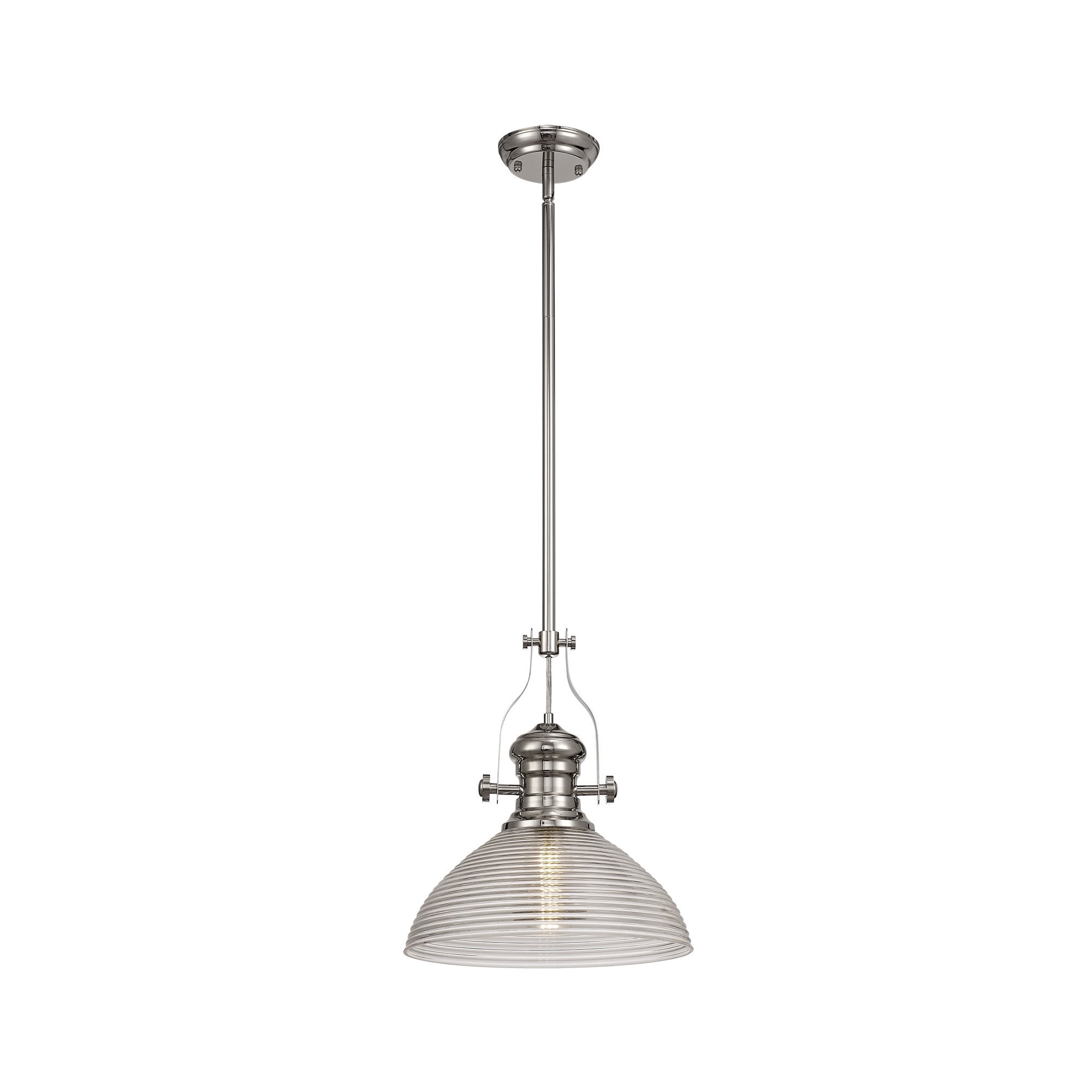 NLK01369 Louis 1 Light Telescopic Pendant With 33.5cm Prismatic Glass Shade Polished Nickel/Clear
