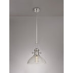 NLK01369 Louis 1 Light Telescopic Pendant With 33.5cm Prismatic Glass Shade Polished Nickel/Clear