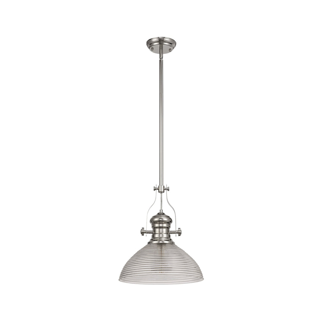 NLK01369 Louis 1 Light Telescopic Pendant With 33.5cm Prismatic Glass Shade Polished Nickel/Clear