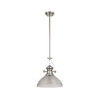 NLK01369 Louis 1 Light Telescopic Pendant With 33.5cm Prismatic Glass Shade Polished Nickel/Clear