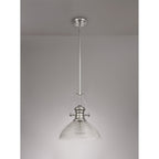 NLK01369 Louis 1 Light Telescopic Pendant With 33.5cm Prismatic Glass Shade Polished Nickel/Clear