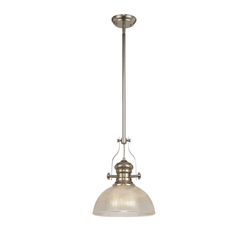 NLK01379 Louis 1 Light Telescopic Pendant With 30cm Prismatic Glass Shade Polished Nickel/Clear