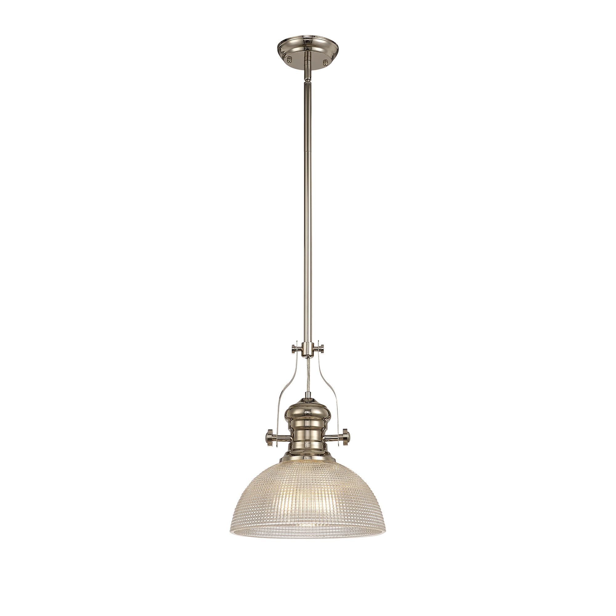 NLK01379 Louis 1 Light Telescopic Pendant With 30cm Prismatic Glass Shade Polished Nickel/Clear
